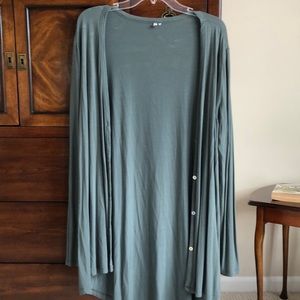 Long Green Cotton Cardigan Button Down